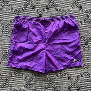 Vintage Nike Shorts Mens Large Purple Green 90s Nylon Mesh Lined Swim Big Logo